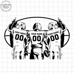 Trois joueurs de football Svg, Nom personnalisé, Svg de l'équipe de football, Maillot de football, Saison de football, Png Eps Dxf