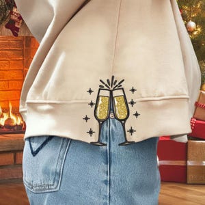 Bordado de lazo lateral con purpurina para niña, diseño de sudadera, archivo de bordado de lazo navideño de moda, bordado de película, Feliz Navidad 2025