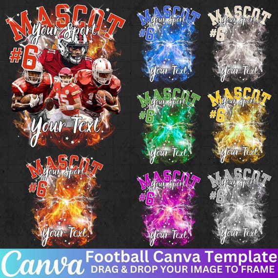 Football Mascot Shirt Editable Canva Template, Custom Homecomig and School Design, Photo Collage Shirt, 90s T Shirt PNG, DTF, Sublimation