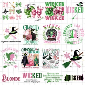 Bundle Wicked Veränderung Für Gutes Glitter Png, Defy Gravity Besen Zauberstab Png, Hexe Rosa Und Grün Png, Wicked Musical Film Fan Weihnachten