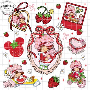 Cute Berry Girl Coquette Bow Png, Berry Sweet Girl Cartoon Kids Png, Little Berry Girl for Birthday, Cartoon Strawberry Character 80s Png