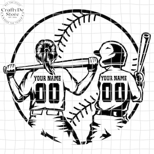 Jugador de béisbol personalizado (niño o niña), dos jugadores de béisbol (PNG/SVG), nombre de béisbol (SVG), diseño de béisbol, temporada de béisbol, Superbowl (PNG/SVG)