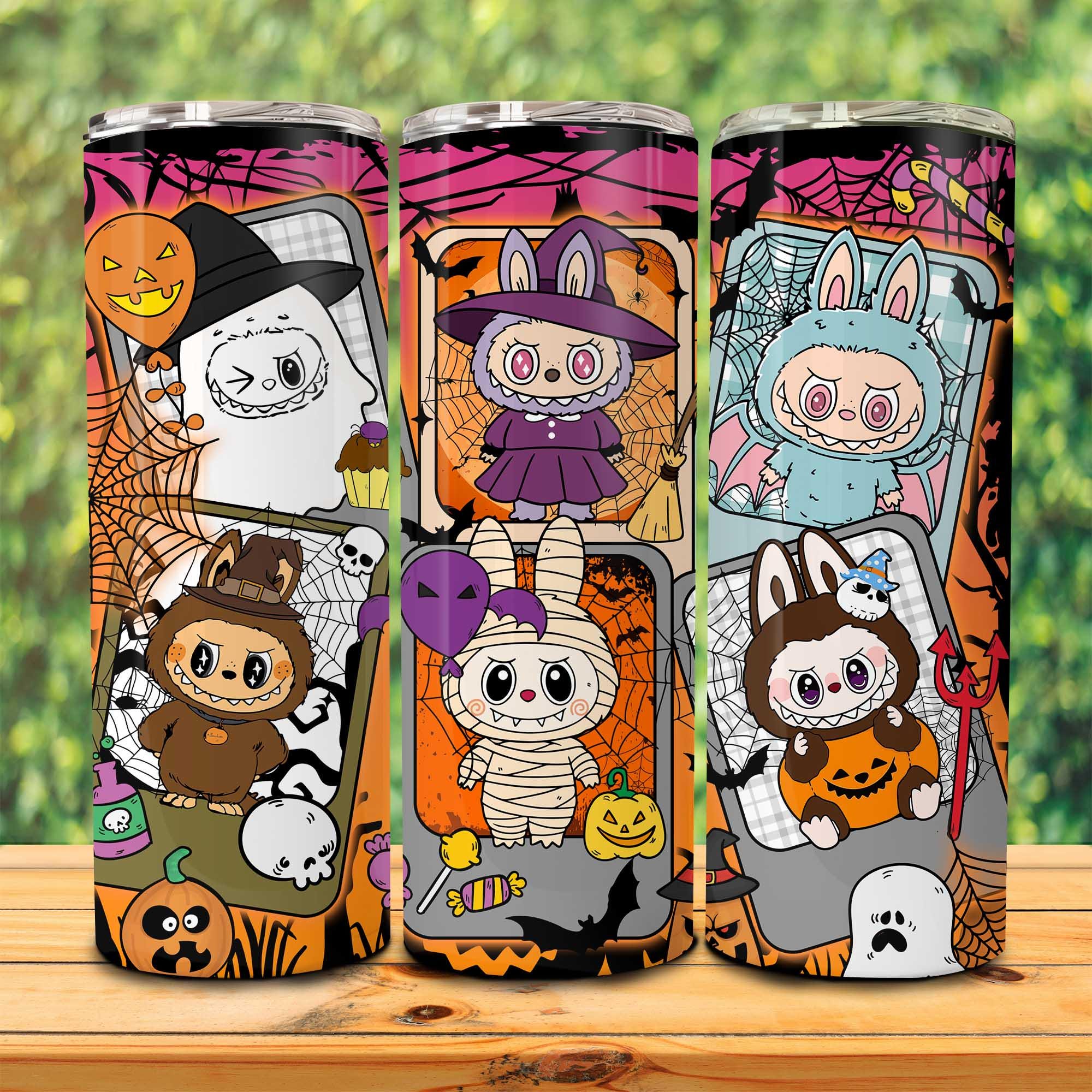 Halloween Monster Doll 20 oz Straight Tumbler Wrap Design, Kawaii Monsters Halloween 20oz PNG for Sublimation, Perfect for Kids Gift