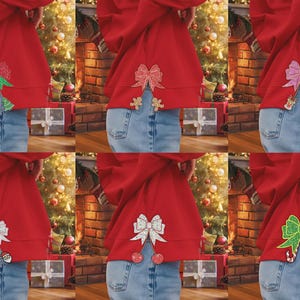Bundle Girly Embroidery Glitter Bow Holiday Season, Side Bow Applique Sweatshirt Embroidery Design For Chritsmas 2025 , Split Embroidery