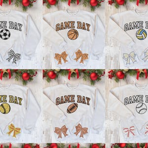 Bundle Sports Side Bow Sweatshirt Design For Machine Embroidery, Glitter Bow Satin Stitch Embroidery File, Game Day Season