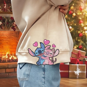 Ricamo di San Valentino felice, design di felpa con fiocco laterale di San Valentino dei cartoni animati, ricamo di San Valentino con cuore magico, design di ricamo per innamorati