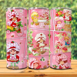 友達へのストロベリータンブラーギフト、ストロベリー20オンススキニータンブラーラップ、80年代風カートゥーンタンブラー20オンスPNG、ストロベリーPNG、昇華ファイル