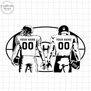 Dois jogadores de futebol Svg, nome personalizado, nome de futebol Svg, camisa de futebol, temporada de futebol, clipart do Superbowl, png eps dxf