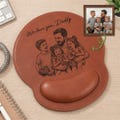 Personalized Leather Mouse Pad, Custom Dad Photo Sketch Line Art Pad Mouse, Family Desk Accessory, Father's Day Gift For Daddy