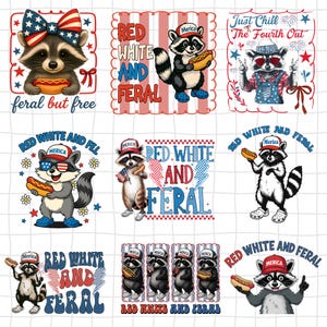 Lot de png, blanc rouge et sauvage, png 4 juillet, hot-dog drôle de raton laveur, png sauvage USA, conception de chemise Kids America png, jour de l'indépendance