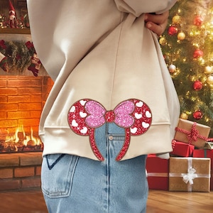Mouse Head Side Bow Applique Embroidery For Sweatshirt Design, Trendy Bow Christmas Embroidery, Holiday Cartoon Embroidery, Movie Embroidery