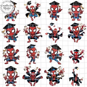 15+ superheld afstuderen 2025 png-bundel, schattige cartoon afstuderen pet png, held karakters afstuderen clipart, superheld senior 2025 png