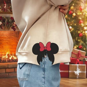 Mouse Head Side Bow  Embroidery For Sweatshirt Design, Trendy Bow Christmas Embroidery, Holiday Cartoon Embroidery, Movie Embroidery