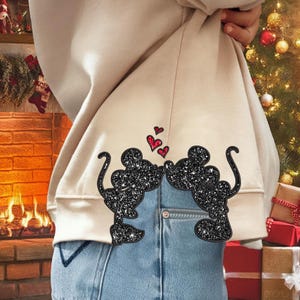 Archivo digital bordado de sudadera con lazo lateral de San Valentín de moda, día de San Valentín de moda, pareja de San Valentín de moda, feliz día de San Valentín