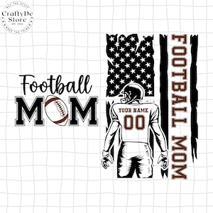 Gepersonaliseerde voetbal moeder Svg, aangepaste tekst en nummer Svg, Game Day Svg, Amerikaanse vlag Svg, voetbalteam Svg, voetbalseizoen Svg, sport