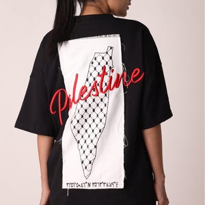 T-shirt brodé Palestine - mélange de coton épais - écusson de carte unique - T-shirt noir unisexe avec broderie en relief 3D