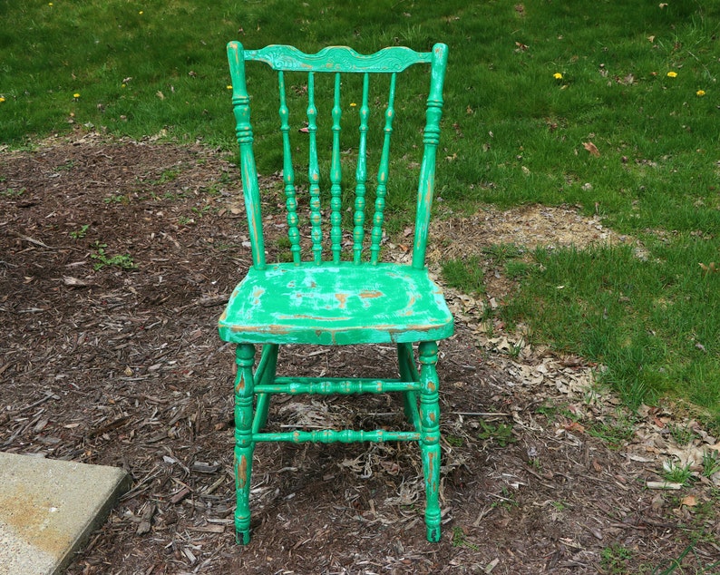 Antique Chair Vintage Farmhouse Chair Spindle Chair Shabby Chic Chair Green Blue Chair Wood Wooden Chair