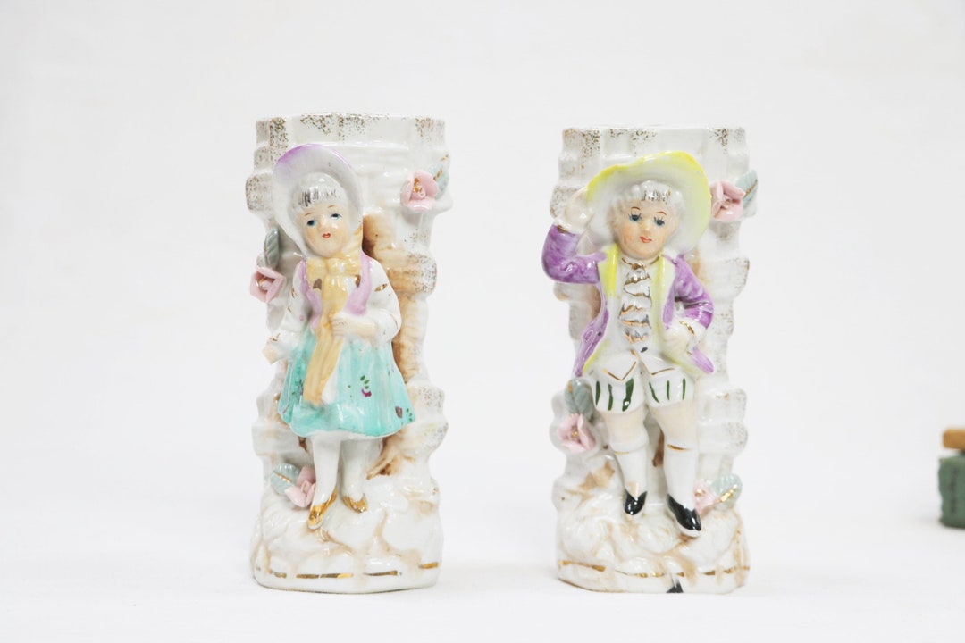 Vintage 1950s CHASE Hand Painted Japanese Porcelain Figurines, Colonial