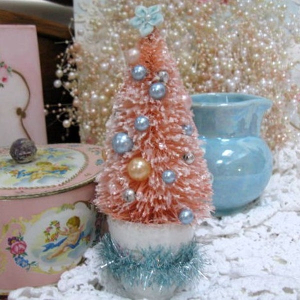 Vintage TEACUP bottle brush tree PinK