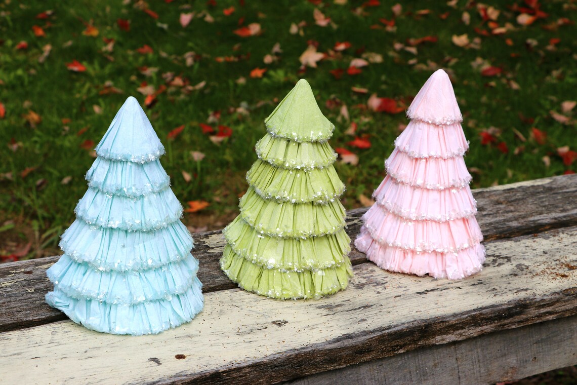 Crepe Paper Mache Trees Pink Christmas Tree Pink Paper Mache Etsy