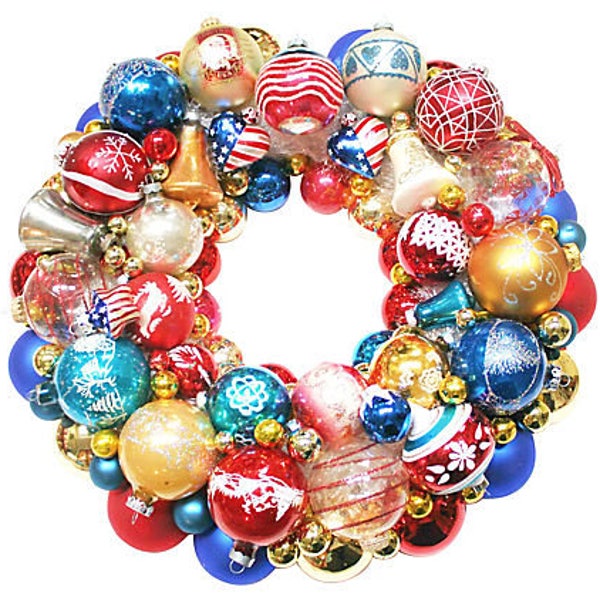 Red Ornament wreath, Vintage Ornament Wreath, Shiny Brite Wreath, Glass Ball Wreath, Christmas Wreath