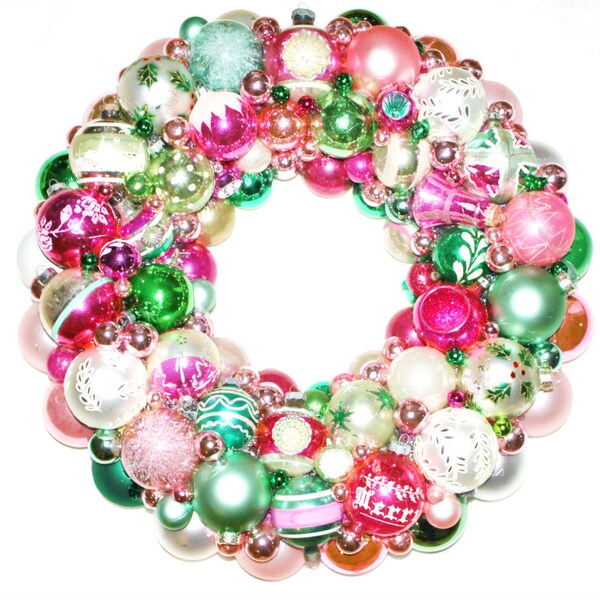 Ornament Wreath, Vintage Ornament Wreath, Shiny Brite Wreath, Christmas Wreath, Pink Wreath, Pink Ornament Wreath