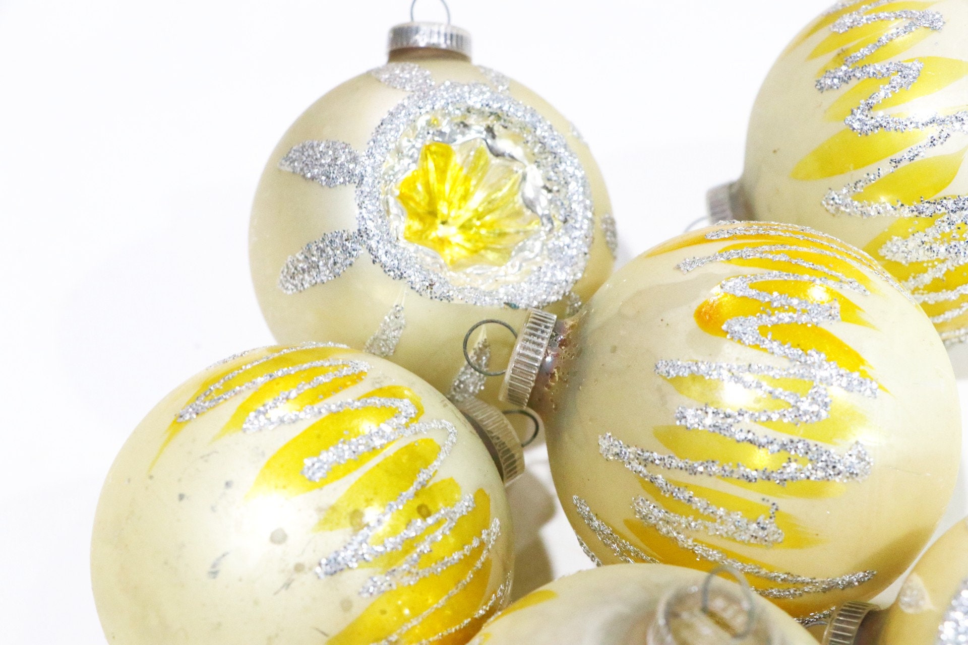 Vintage West Germany Christmas Ornaments Gold Glitter | Etsy