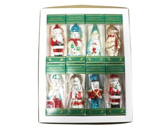 Vintage Christmas Glass Ornaments, Holiday Glitter Ornaments, Retro Christmas Ornaments, Original Box, Set of 8
