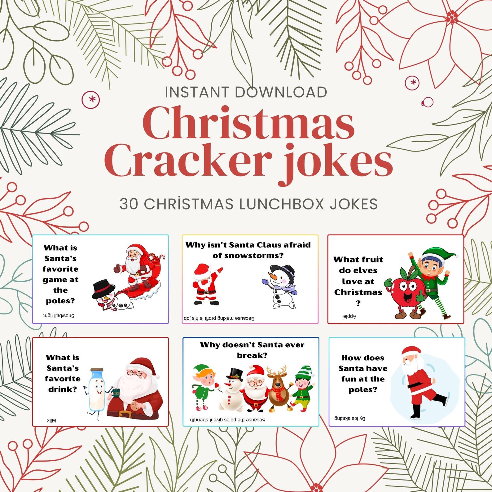 Printable Christmas Joke Cards for Kids, Christmas Lunchbox Jokes ...
