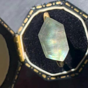 Natural Paua Shell With Rutilated Quartz Doublet Gemstone  , Adjustable Ring 8233