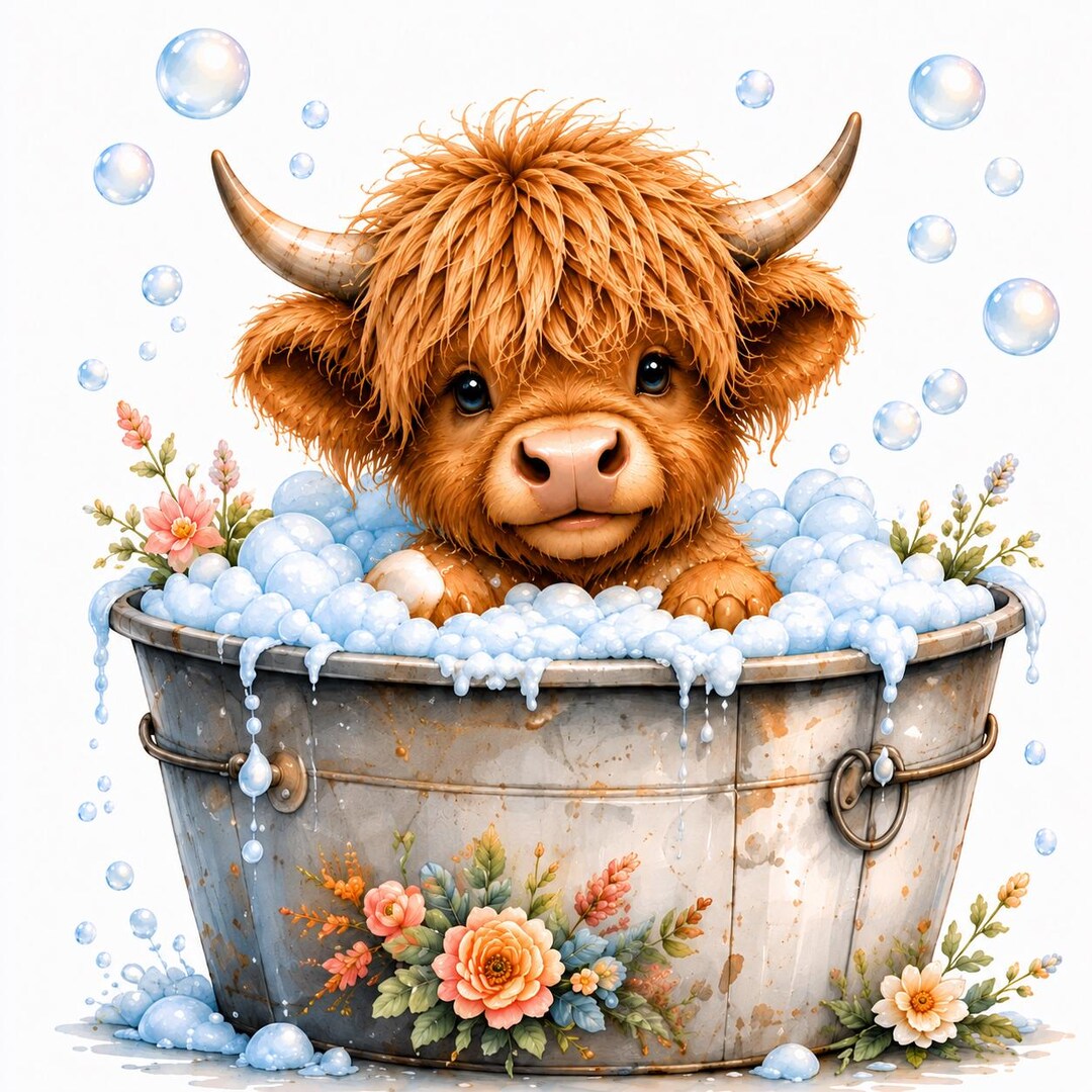 12 Highland Cow PNG Bundle, Baby Highland Cow Clipart Set, Cute Cow ...