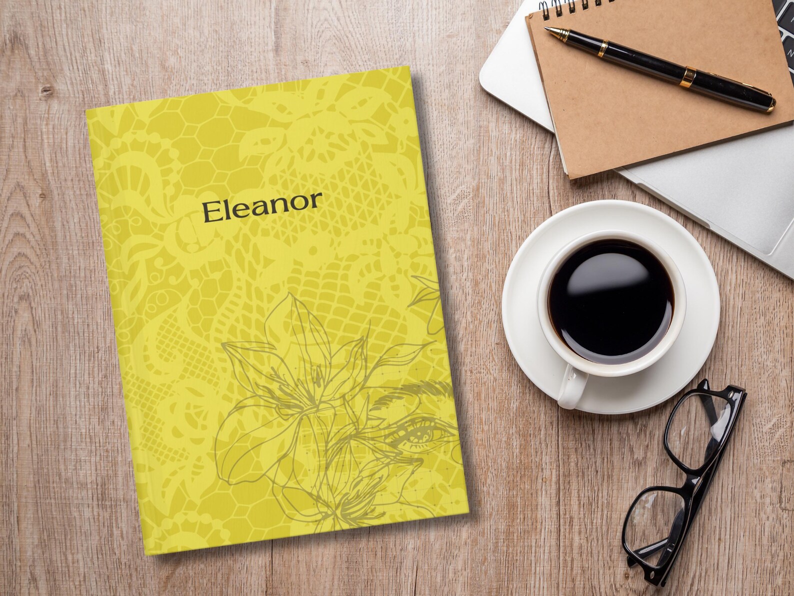 Vintage Yellow Personalized Journal Custom Hardcover Notebook Elegant ...