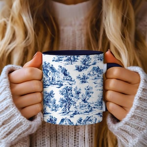 Blue Toile Mug: Vintage French Country Kitchen Decor