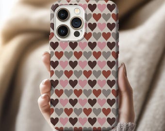 Retro Heart iPhone Case, Warm Tones, Protective Phone Cover