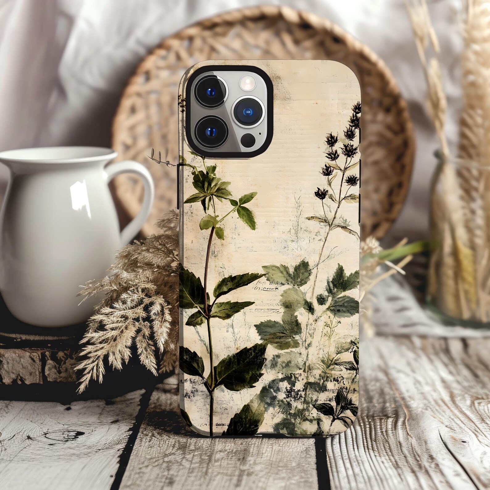 Vintage Wildflower Phone Case: Botanical Floral Print, Dual Layer