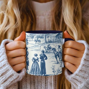 Blue Toile Mug: Vintage French Pastoral Ceramic Coffee Cup