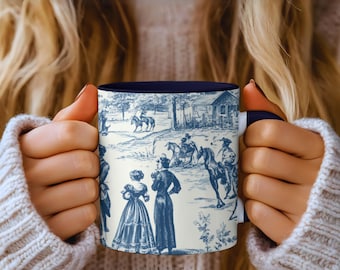 Blue Toile Mug: Vintage French Pastoral Ceramic Coffee Cup