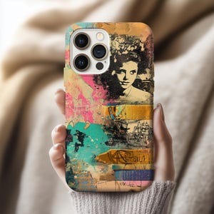 Bold Abstract Portrait iPhone Case for Women Artistic Vintage Collage Bold Art Phonecase Unique Birthday Gift for Creatives Art Book Lovers