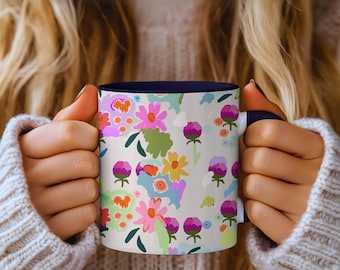 Pastel Floral Coffee Mug: Watercolor Flower Pattern, Cottagecore Decor