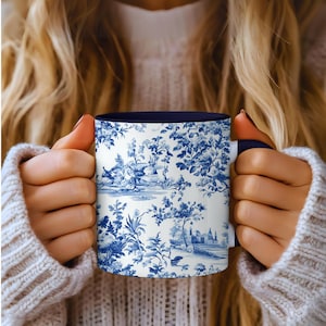 Vintage Blue Toile Botanical Decor Mug Housewarming Gift Vintage Cottage Home Decor Mug Best Friend Gift Landscape Decoration Cottage Gift