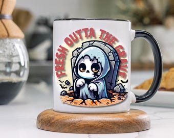 Grim Reaper Coffee Mug, Cute Spooky Halloween Decor