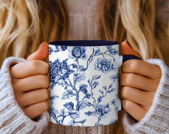 Chinoiserie Floral Coffee Mug: Elegant Cottagecore Teacup