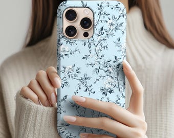 Blue Toile iPhone Case: Vintage Chinoiserie Floral Cottagecore Cover