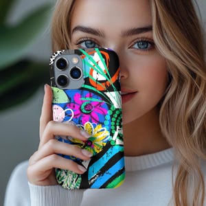 Retro Neon Abstract Floral Phone Case Bold Modern Art Gift for Artists ... - Bloom Into Philosophy Phone Case