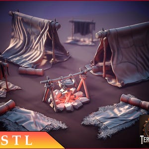 DnD Camping Bundle | STL Print File | 3D Printing | RPG-Tabletop | Camp Terrain | DnD Accessories | Scatter Miniatures | Long Rest DnD |