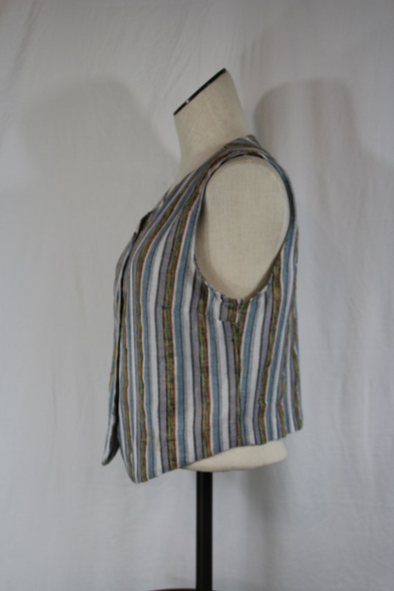 CASUAL CORNER Vest Button Front Linen Blend Stripe
