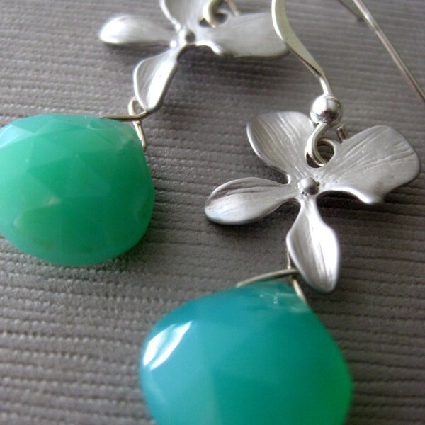 Teal and Silver Orchid Earrings