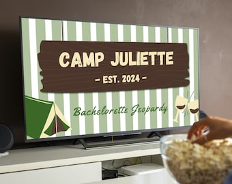 Bachelorette Jeopardy | Green Camp Bach Template | Canva PowerPoint Editable Game | Custom Bridal Party Game