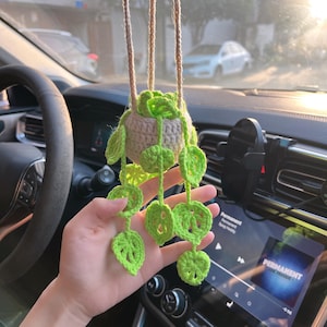 Minimalist Car Crochet Plants, Car Mirror Hanging Accessories, Crochet Monstera Plants, Houseplant Decor, Crochet Hanging Plant, Car Charms