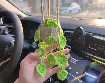 Minimalist Car Crochet Plants, Car Mirror Hanging Accessories, Crochet Monstera Plants, Houseplant Decor, Crochet Hanging Plant, Car Charms